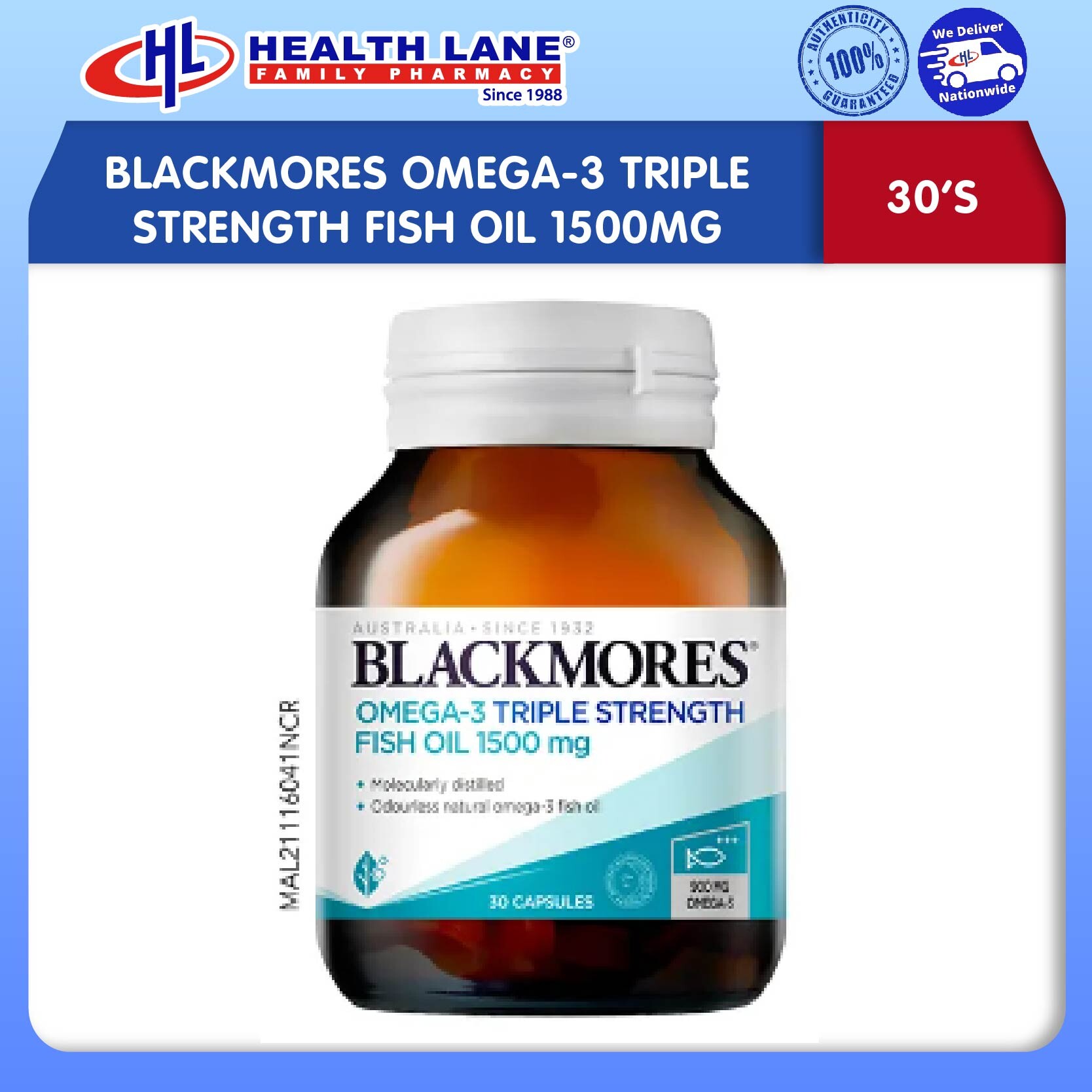 BLACKMORES OMEGA-3 TRIPLE STRENGTH MINYAK IKAN 1500MG (30'S)